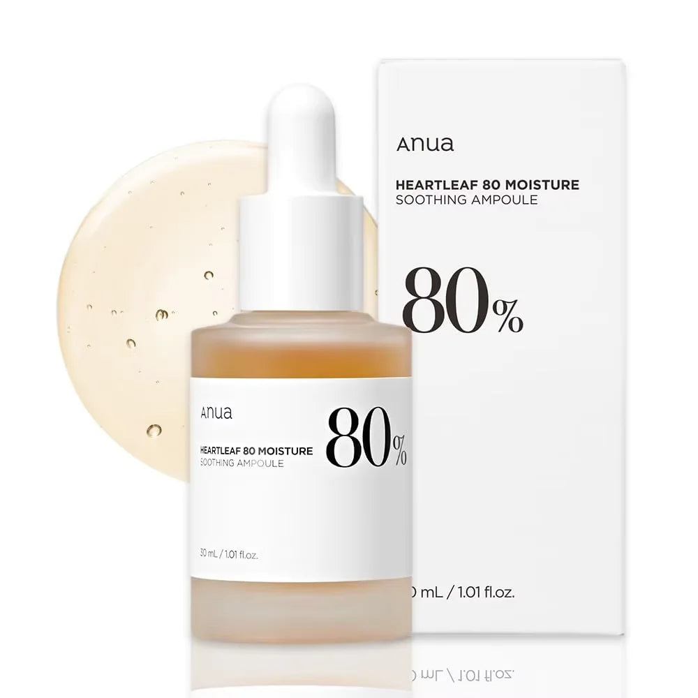 Anua Heartleaf 80 Soothing Ampoule, Hydrating Face Serum for Glass Skin, Panthenol, Hyaluronic Acid, Korean Skincare
